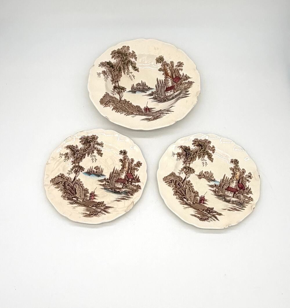 Johnson Brothers The Old Mill England Transferware Plates/Bowl Lot of 3 Vintage